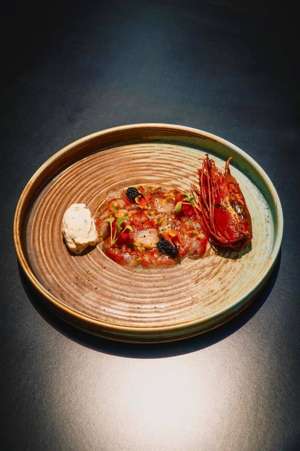 Scarlett Prawn carpaccio and passion fruit